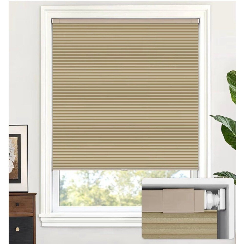 Cordless Cellular Shades No Tools No Drill Blackout Honeycomb Taupe 43”x48” NEW